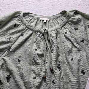 Fig + Flower Blouse Womens Plus 2X Green Scoop Neck Puff Sleeve Tunic Top